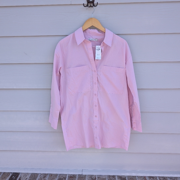 Abercrombie Dress NWT Size S Pink Mini Shirt Buttondown Poplin Collar Pockets - Picture 4 of 6